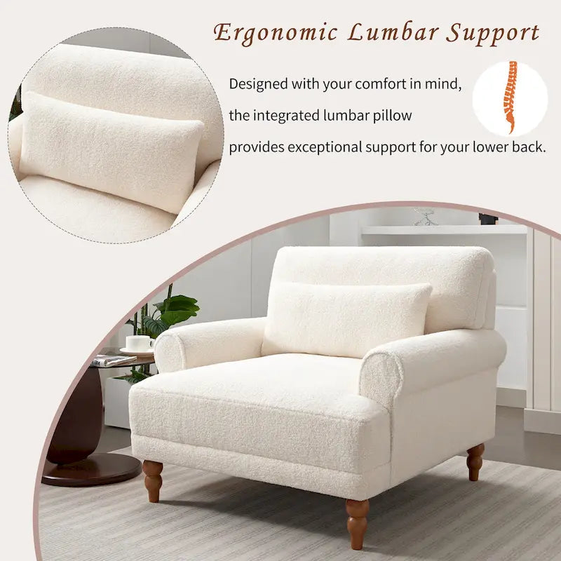 Fauteuil d'appoint en velours blanc 37,8 avec support lombaire