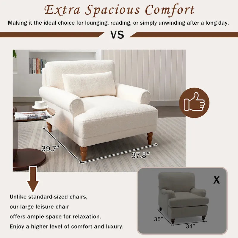 Fauteuil d'appoint en velours blanc 37,8 avec support lombaire