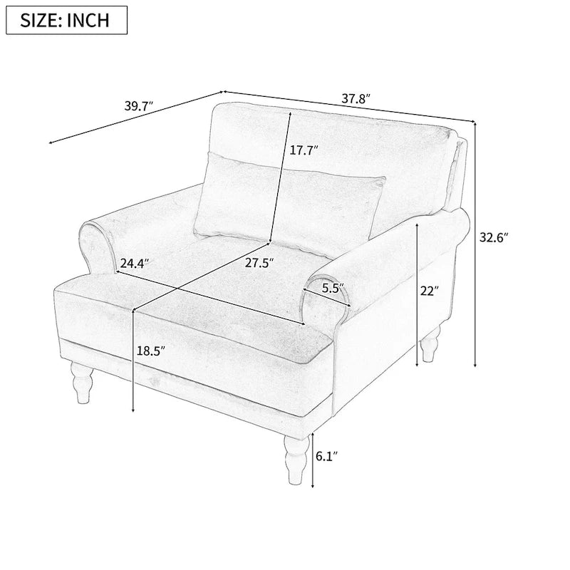 Fauteuil d'appoint en velours blanc 37,8 avec support lombaire