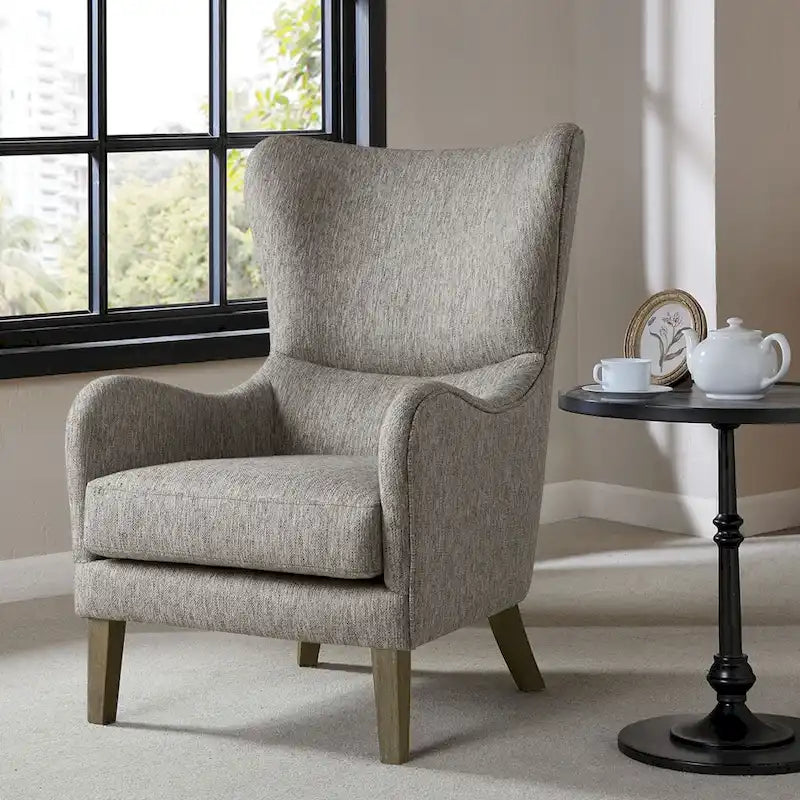 Fauteuil à oreilles en bois recyclé finition gris patiné