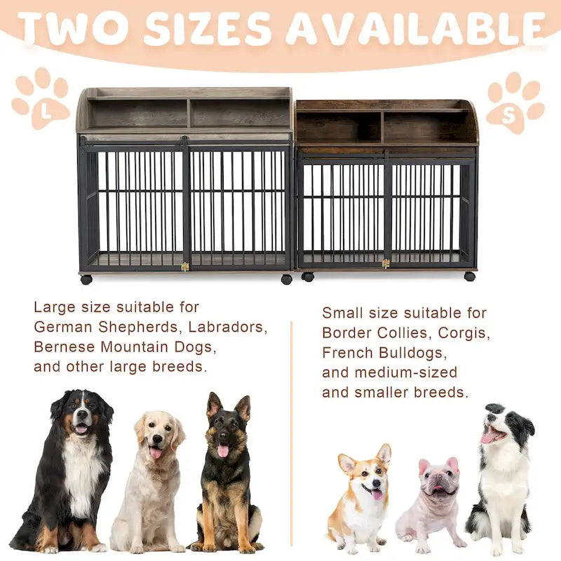 Meuble de caisse pour chien robuste de 44 pouces pour chien de grande et moyenne taille avec roues verrouillables, niche pour chien en bois