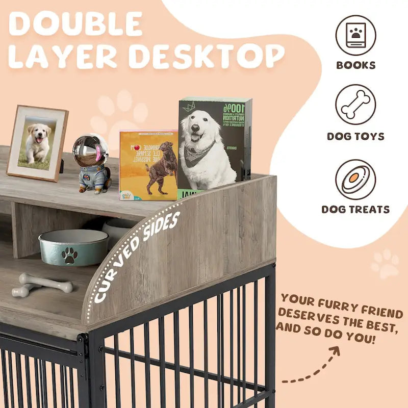 Meuble de caisse pour chien robuste de 44 pouces pour chien de grande et moyenne taille avec roues verrouillables, niche pour chien en bois