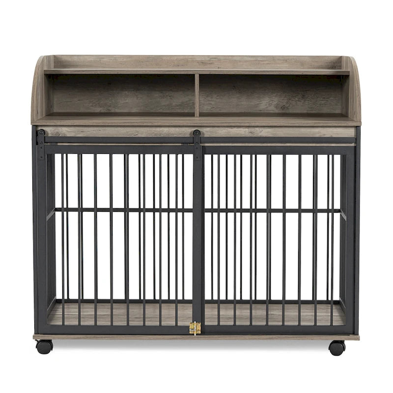 Meuble de caisse pour chien robuste de 44 pouces pour chien de grande et moyenne taille avec roues verrouillables, niche pour chien en bois