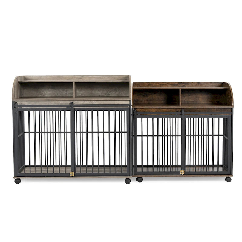 Meuble de caisse pour chien robuste de 44 pouces pour chien de grande et moyenne taille avec roues verrouillables, niche pour chien en bois