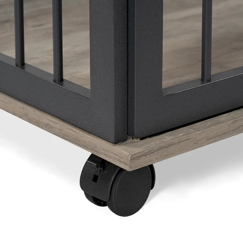 Meuble de caisse pour chien robuste de 44 pouces pour chien de grande et moyenne taille avec roues verrouillables, niche pour chien en bois