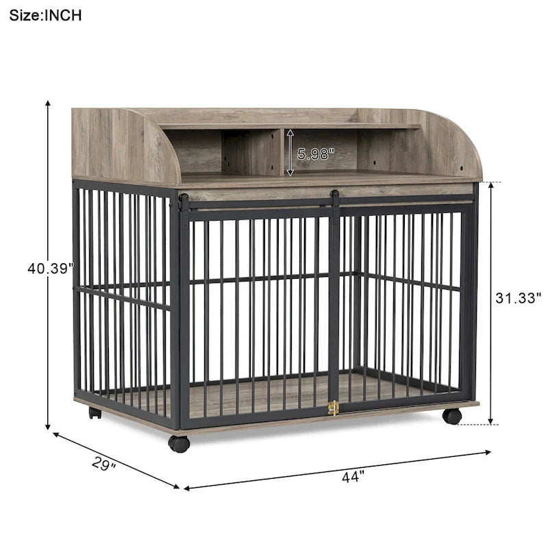Meuble de caisse pour chien robuste de 44 pouces pour chien de grande et moyenne taille avec roues verrouillables, niche pour chien en bois