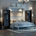Lit escamotable mural avec armoire, tiroirs, éclairage LED et bureau