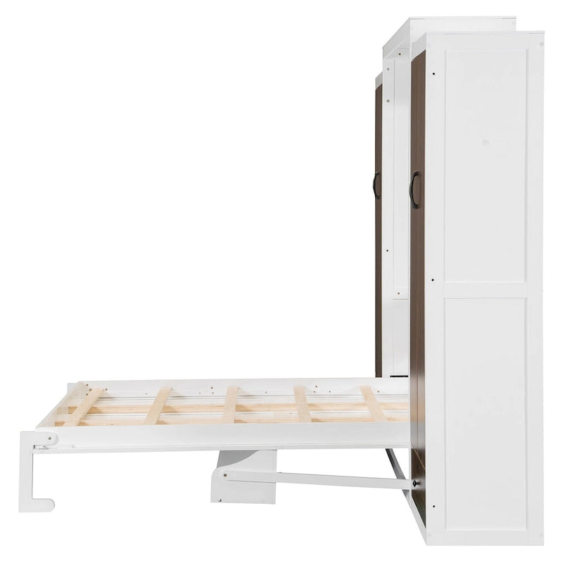 Lit escamotable mural avec armoire, tiroirs, éclairage LED et bureau