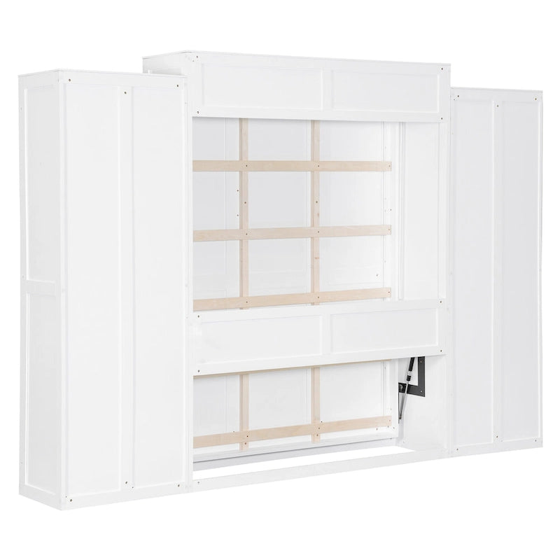 Lit escamotable mural avec armoire, tiroirs, éclairage LED et bureau