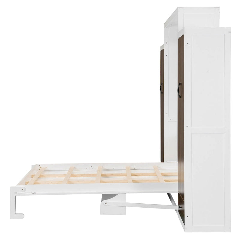 Lit escamotable mural avec armoire, tiroirs, éclairage LED et bureau