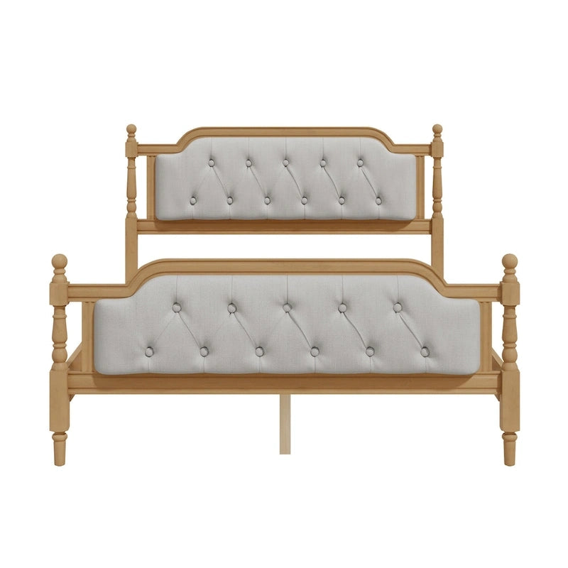 Cadre de lit en bois massif de style traditionnel avec tête de lit capitonnée, sommier tapissier non requis, taille double, noyer antique