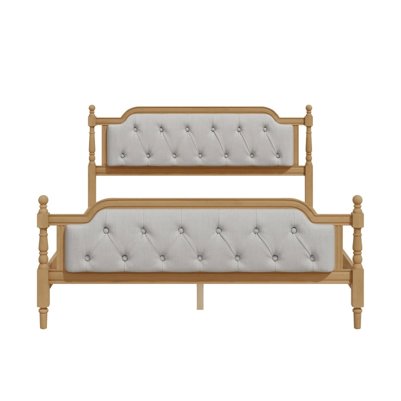 Cadre de lit en bois massif de style traditionnel avec tête de lit capitonnée, sommier tapissier non requis, taille double, noyer antique