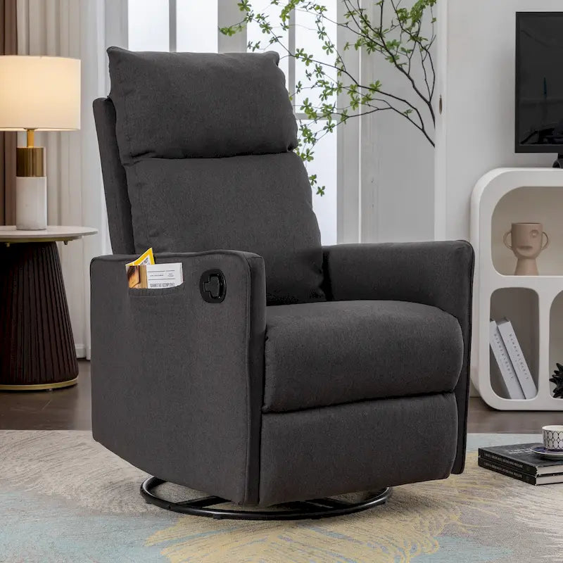 Fauteuil berçant et inclinable en tissu de coton et lin avec dossier et repose-pieds réglables pour chambre de bébé