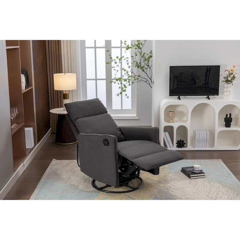 Fauteuil berçant et inclinable en tissu de coton et lin avec dossier et repose-pieds réglables pour chambre de bébé
