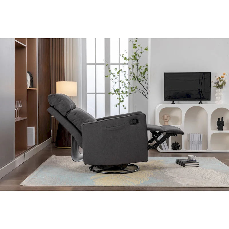 Fauteuil berçant et inclinable en tissu de coton et lin avec dossier et repose-pieds réglables pour chambre de bébé