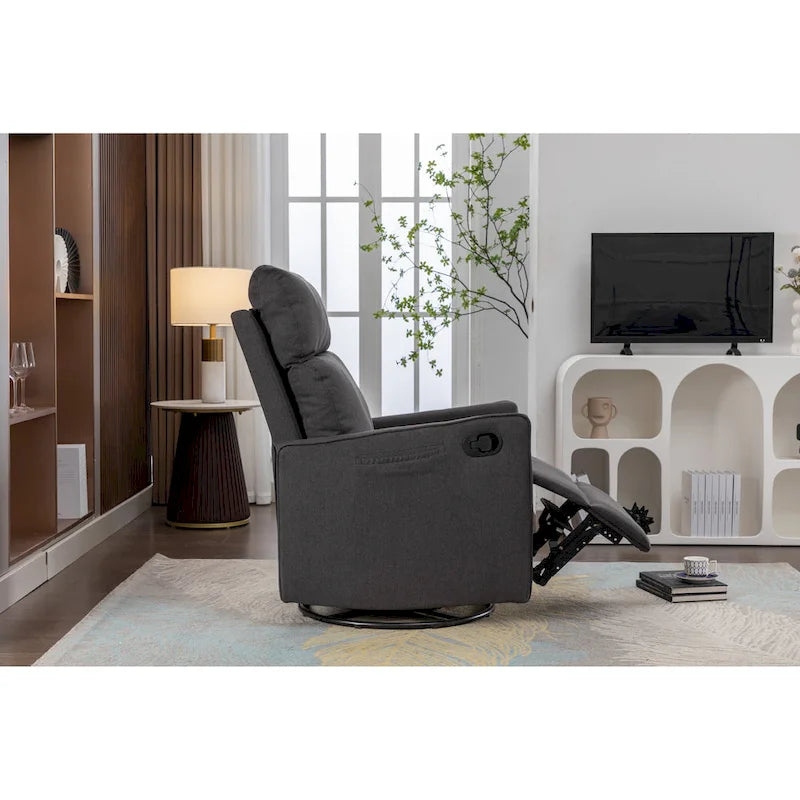 Fauteuil berçant et inclinable en tissu de coton et lin avec dossier et repose-pieds réglables pour chambre de bébé