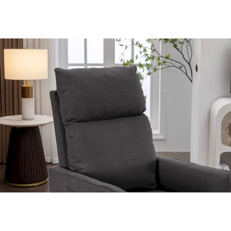 Fauteuil berçant et inclinable en tissu de coton et lin avec dossier et repose-pieds réglables pour chambre de bébé