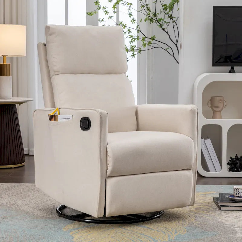 Fauteuil berçant et inclinable en tissu de coton et lin avec dossier et repose-pieds réglables pour chambre de bébé
