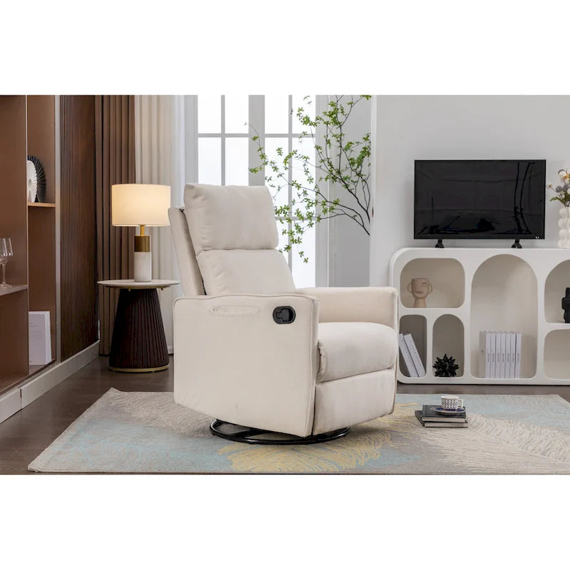 Fauteuil berçant et inclinable en tissu de coton et lin avec dossier et repose-pieds réglables pour chambre de bébé