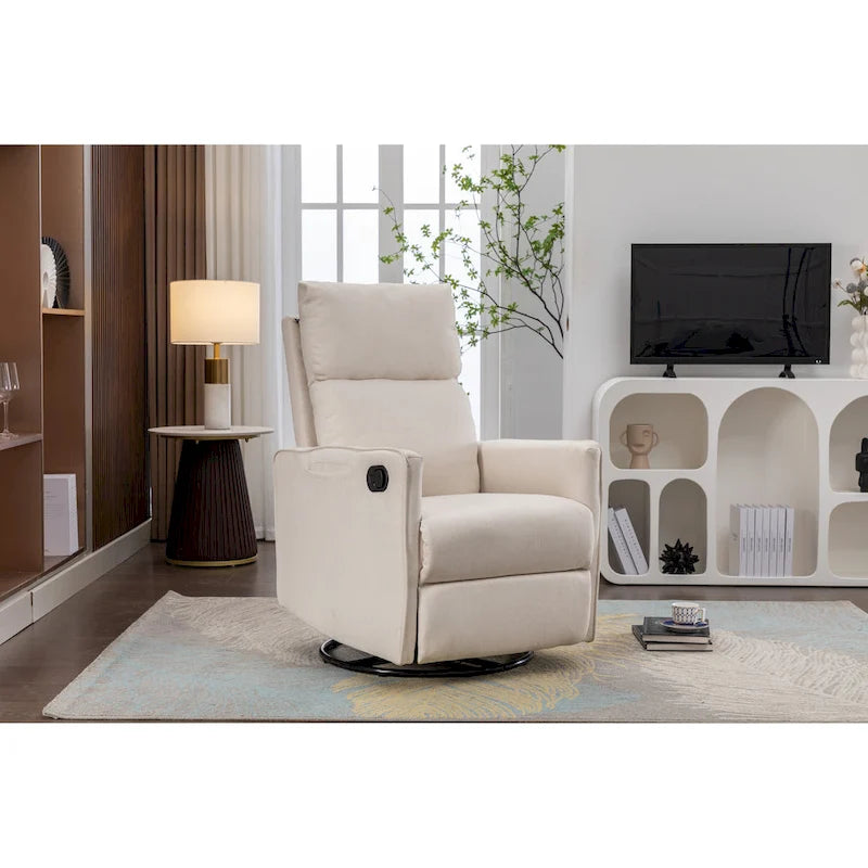 Fauteuil berçant et inclinable en tissu de coton et lin avec dossier et repose-pieds réglables pour chambre de bébé