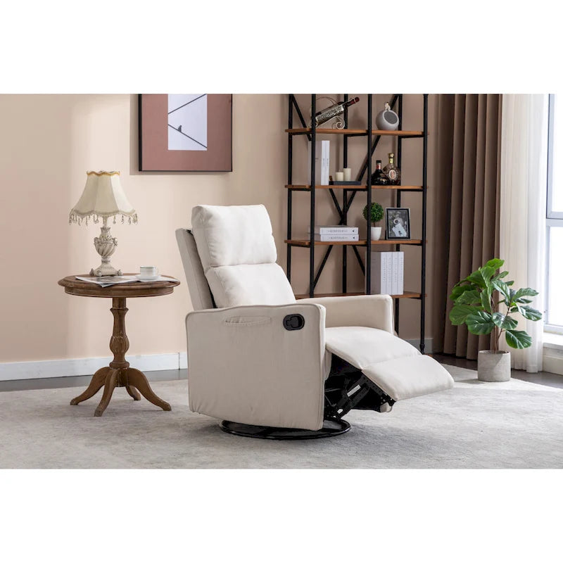 Fauteuil berçant et inclinable en tissu de coton et lin avec dossier et repose-pieds réglables pour chambre de bébé