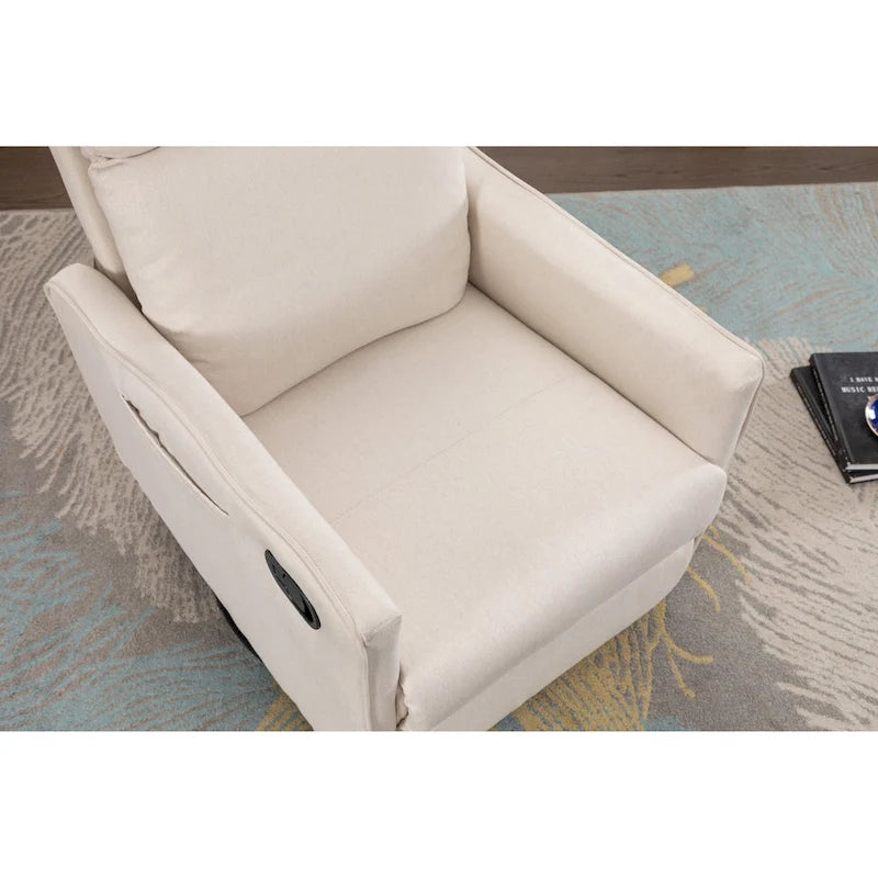 Fauteuil berçant et inclinable en tissu de coton et lin avec dossier et repose-pieds réglables pour chambre de bébé