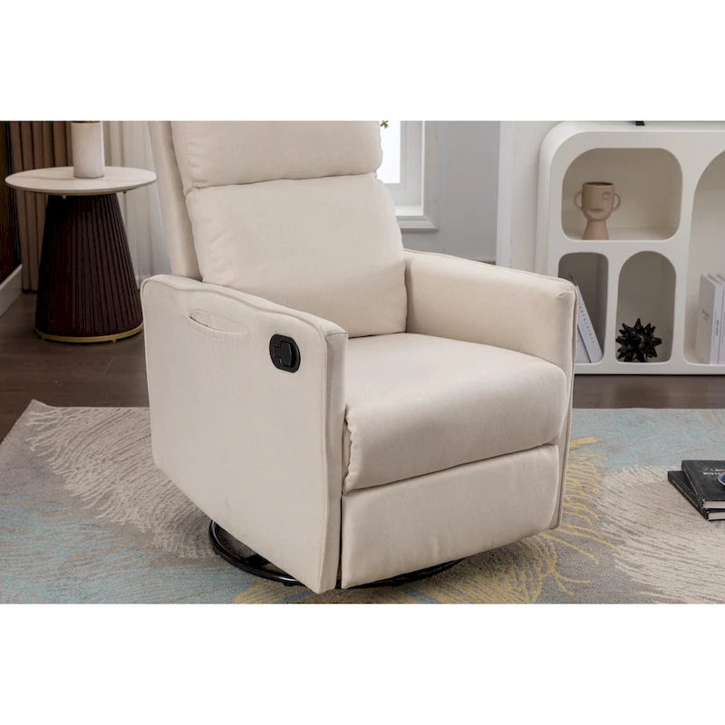 Fauteuil berçant et inclinable en tissu de coton et lin avec dossier et repose-pieds réglables pour chambre de bébé