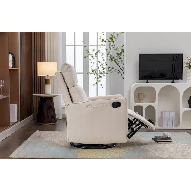 Fauteuil berçant et inclinable en tissu de coton et lin avec dossier et repose-pieds réglables pour chambre de bébé