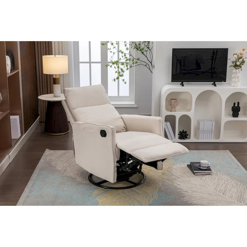 Fauteuil berçant et inclinable en tissu de coton et lin avec dossier et repose-pieds réglables pour chambre de bébé