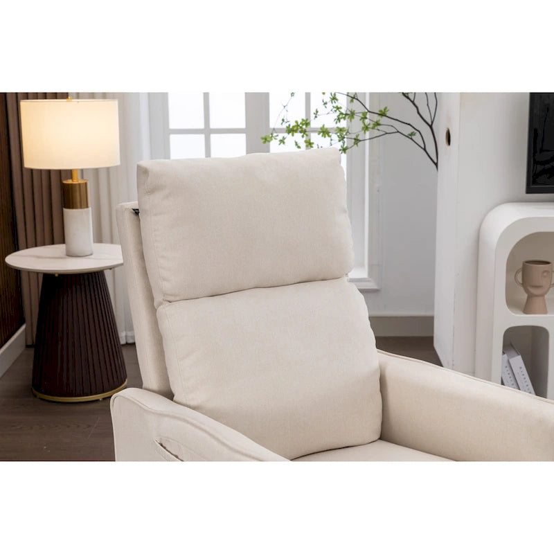 Fauteuil berçant et inclinable en tissu de coton et lin avec dossier et repose-pieds réglables pour chambre de bébé