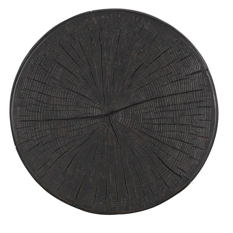 Table d'appoint en résine sculptée en forme de souche, diamètre 20, avec imprimé tribal géométrique