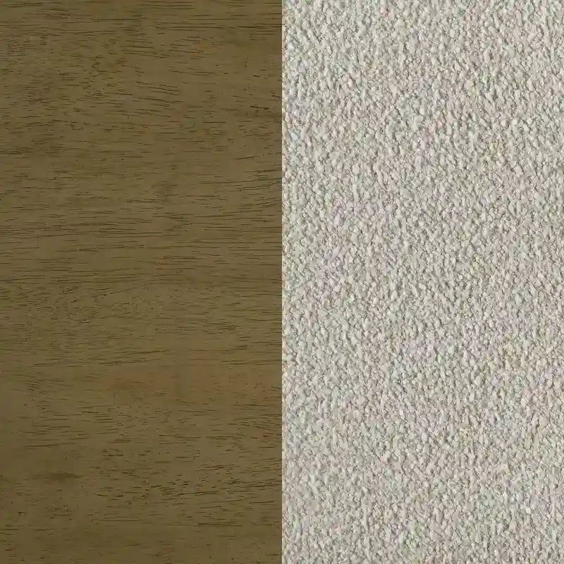Lit King size avec tête de lit en bouclé beige capitonnée à canaux verticaux, finition bois marron