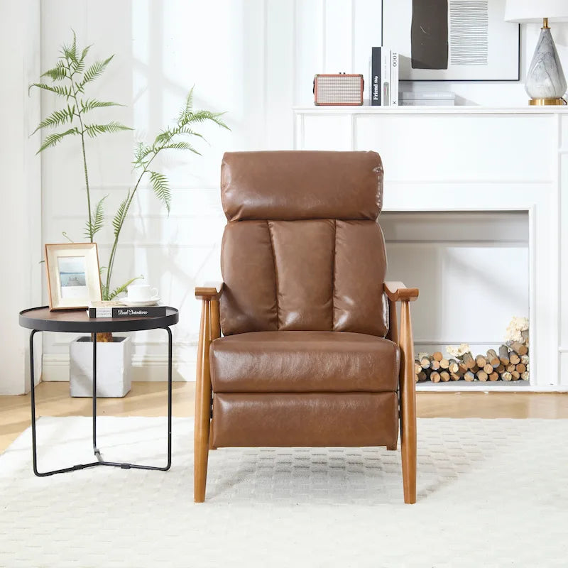 Fauteuil inclinable en similicuir, Fauteuil d'appoint en bois massif pour salon