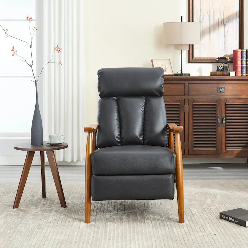 Fauteuil inclinable en similicuir, Fauteuil d'appoint en bois massif pour salon