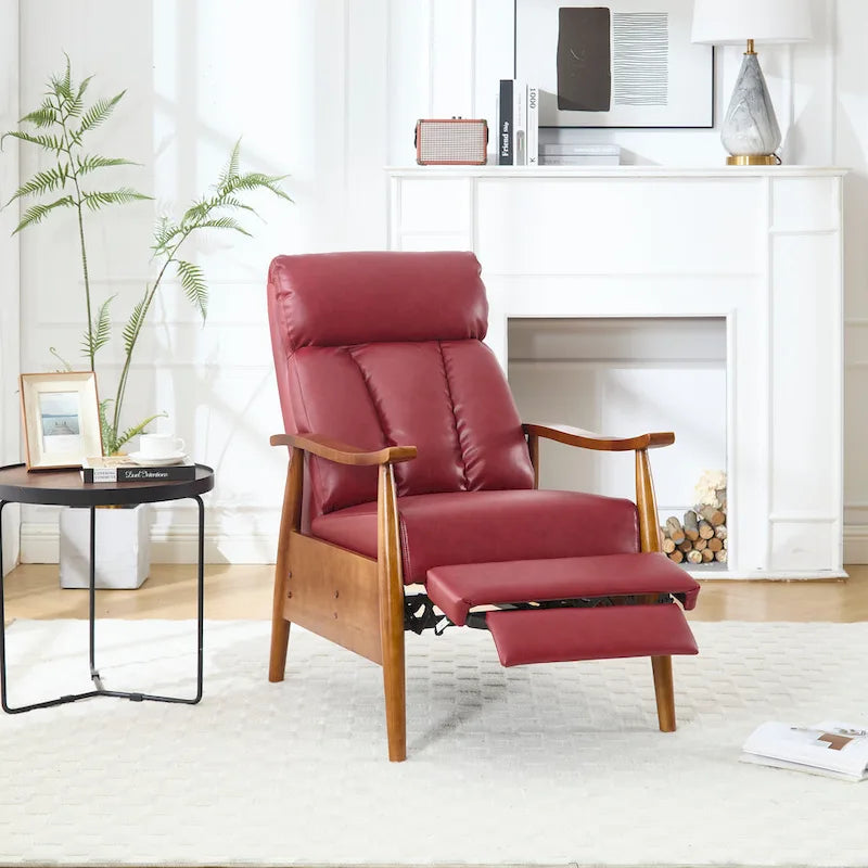 Fauteuil inclinable en similicuir, Fauteuil d'appoint en bois massif pour salon