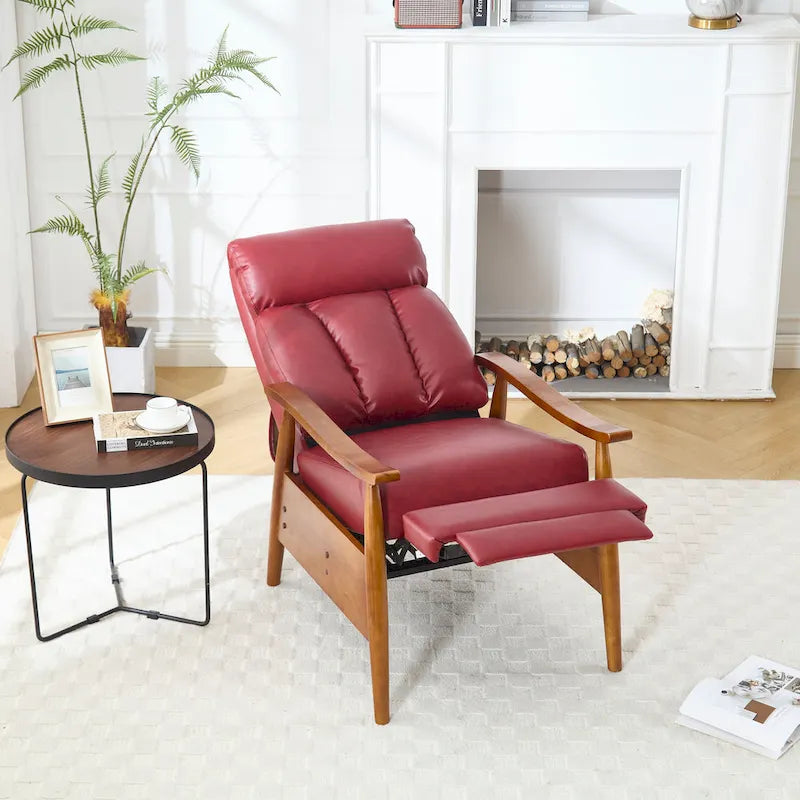 Fauteuil inclinable en similicuir, Fauteuil d'appoint en bois massif pour salon