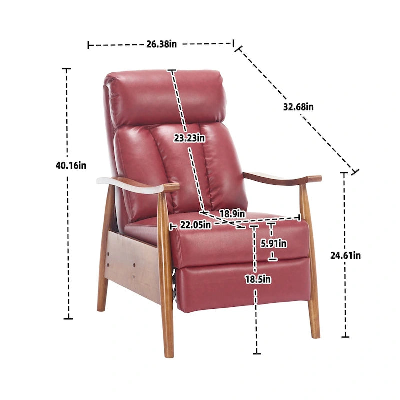 Fauteuil inclinable en similicuir, Fauteuil d'appoint en bois massif pour salon
