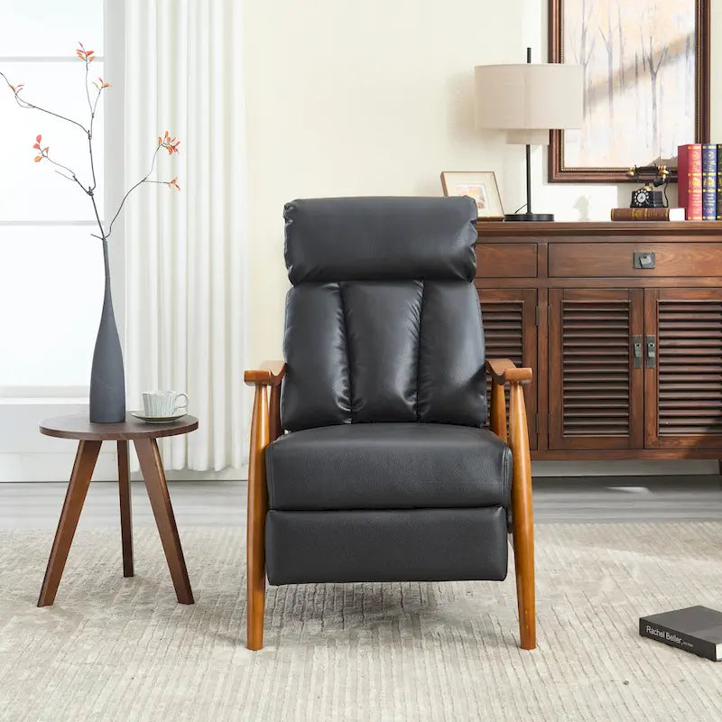 Fauteuil inclinable en similicuir, Fauteuil d'appoint en bois massif pour salon
