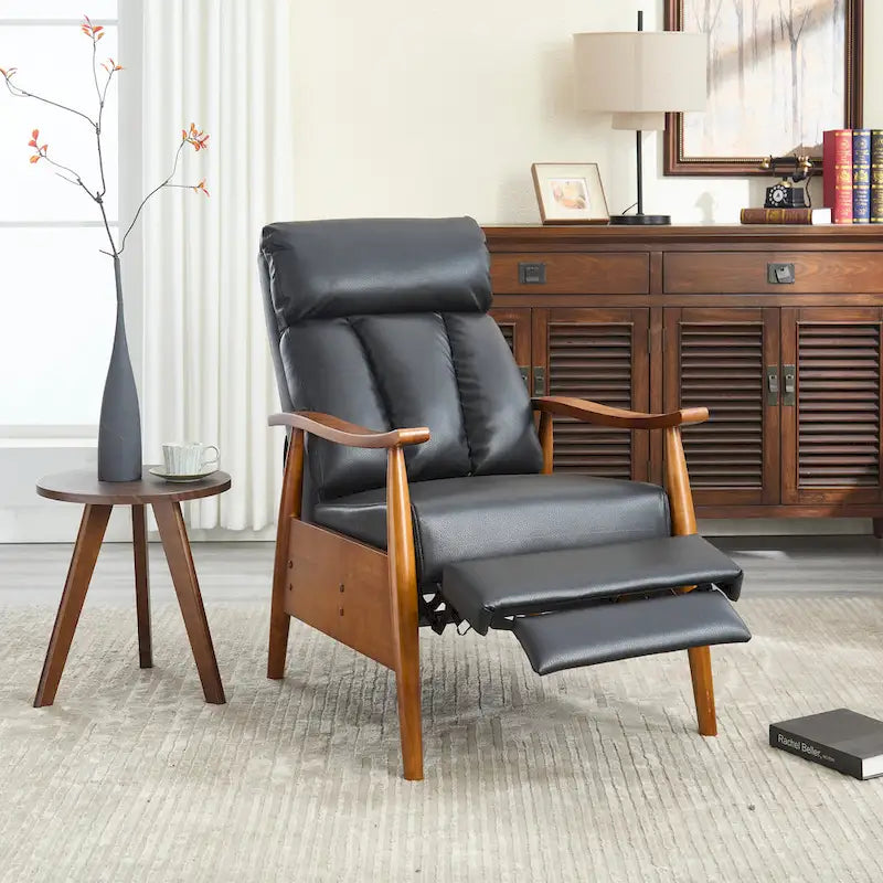 Fauteuil inclinable en similicuir, Fauteuil d'appoint en bois massif pour salon