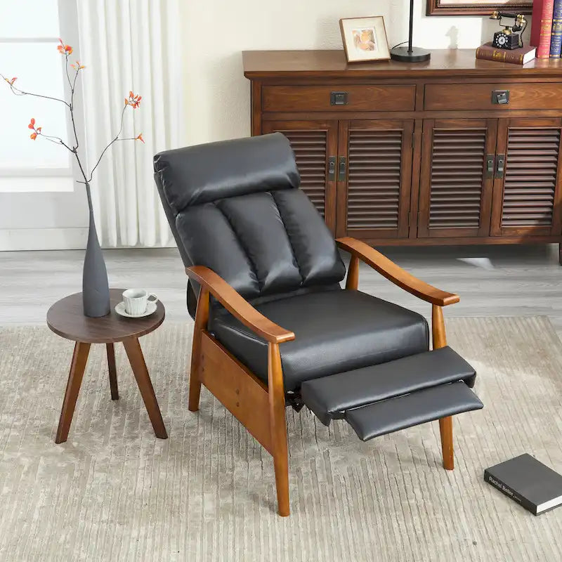Fauteuil inclinable en similicuir, Fauteuil d'appoint en bois massif pour salon