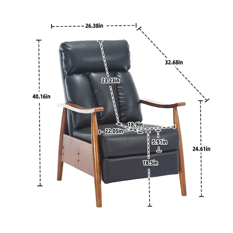 Fauteuil inclinable en similicuir, Fauteuil d'appoint en bois massif pour salon