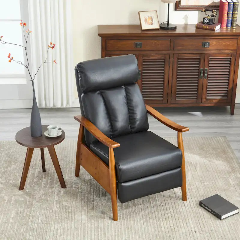 Fauteuil inclinable en similicuir, Fauteuil d'appoint en bois massif pour salon