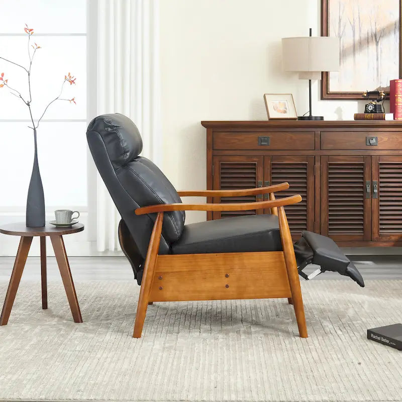 Fauteuil inclinable en similicuir, Fauteuil d'appoint en bois massif pour salon