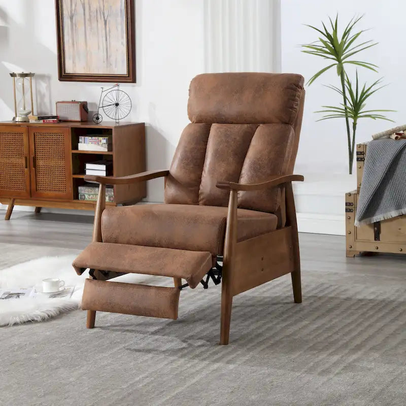 Fauteuil inclinable en similicuir, Fauteuil d'appoint en bois massif pour salon
