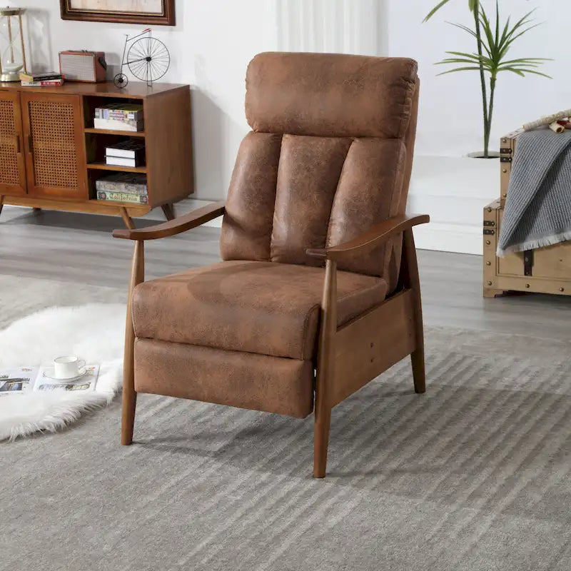 Fauteuil inclinable en similicuir, Fauteuil d'appoint en bois massif pour salon