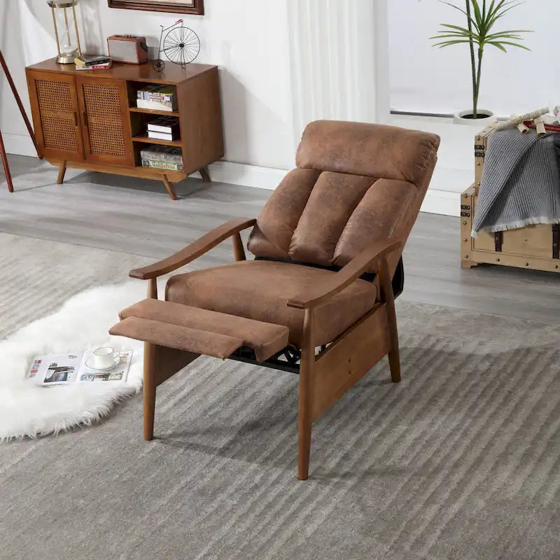 Fauteuil inclinable en similicuir, Fauteuil d'appoint en bois massif pour salon