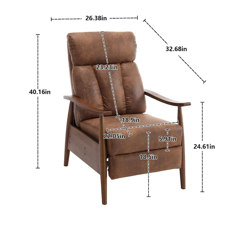 Fauteuil inclinable en similicuir, Fauteuil d'appoint en bois massif pour salon