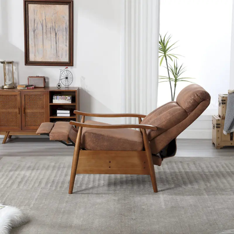 Fauteuil inclinable en similicuir, Fauteuil d'appoint en bois massif pour salon