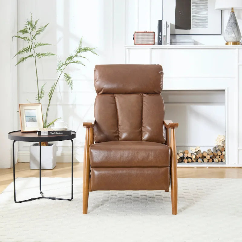 Fauteuil inclinable en similicuir, Fauteuil d'appoint en bois massif pour salon