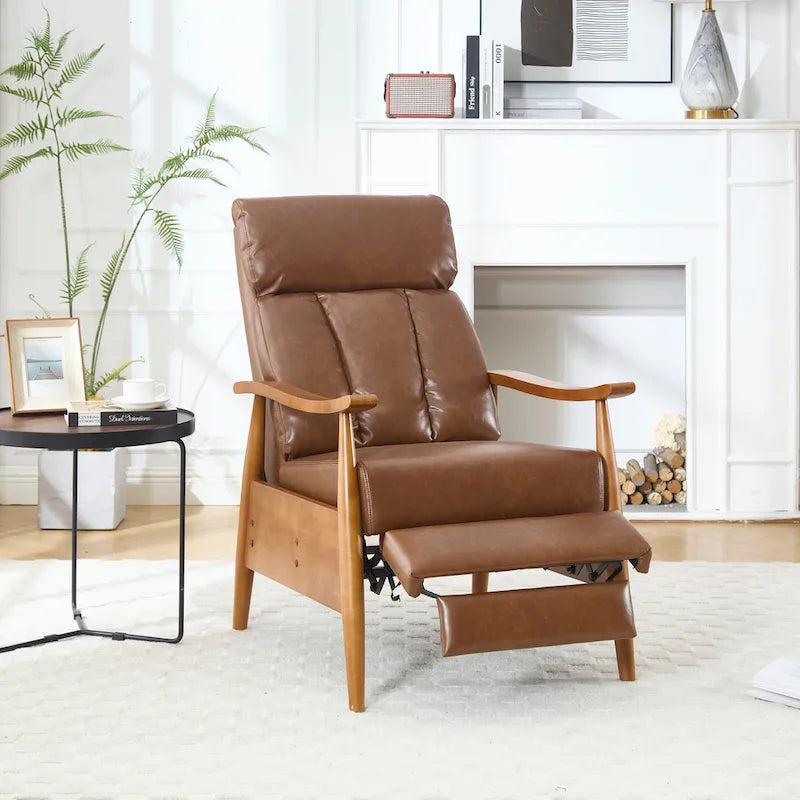 Fauteuil inclinable en similicuir, Fauteuil d'appoint en bois massif pour salon